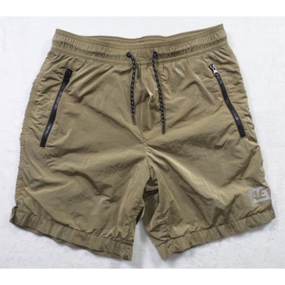 American Eagle Shorts Mens Extra Small Brown Nylon Drawstring Zip Pockets